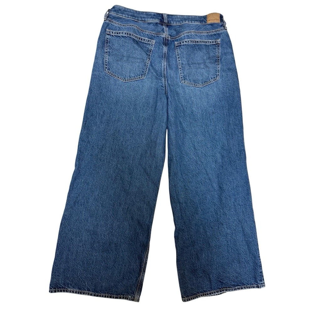 American Eagle Low Rise Baggy Wide Leg Jeans Comfort Stretch Blue Denim Sz 14 - Picture 3 of 12